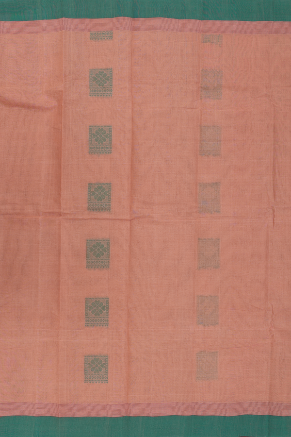 Kanchi Cotton Saree In Tan Brown With Threadwork Buttas