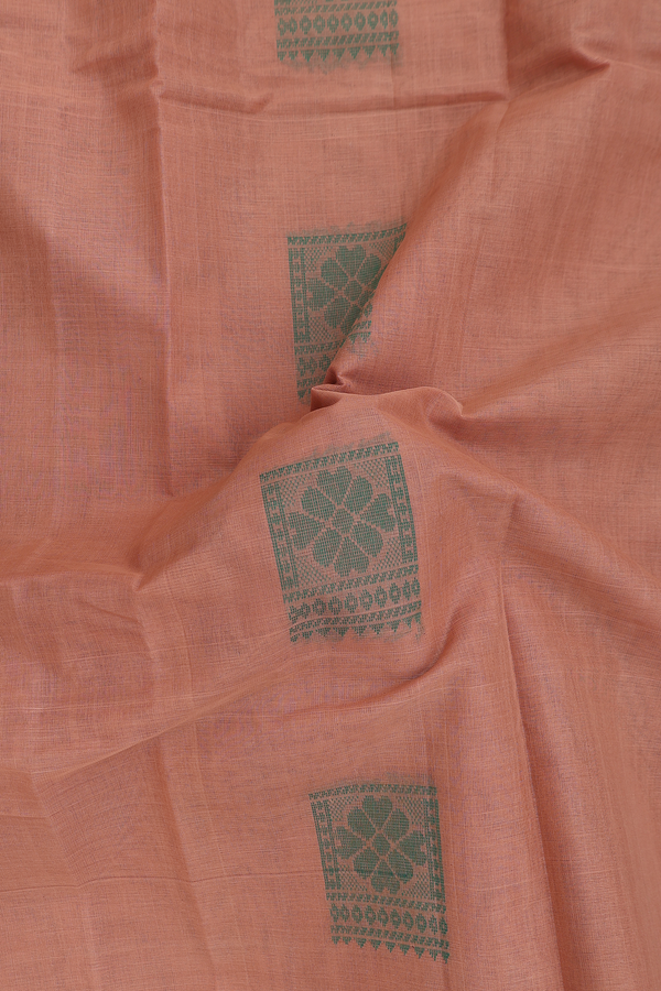 Kanchi Cotton Saree In Tan Brown With Threadwork Buttas