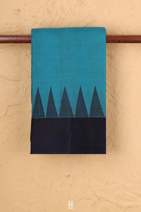 Kanchi Cotton Saree In Teal Blue With Contrast Silk Border