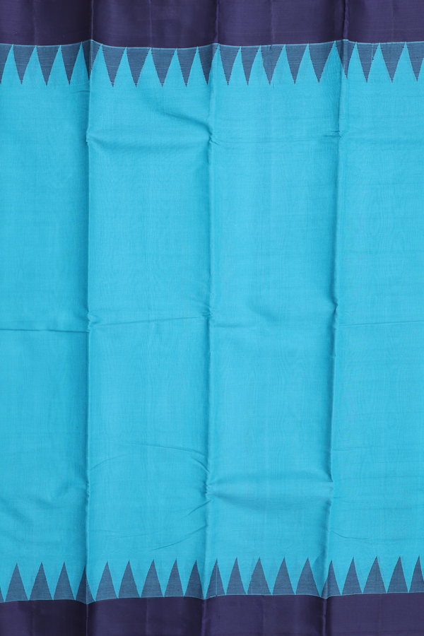 Kanchi Cotton Saree In Teal Blue With Contrast Silk Border