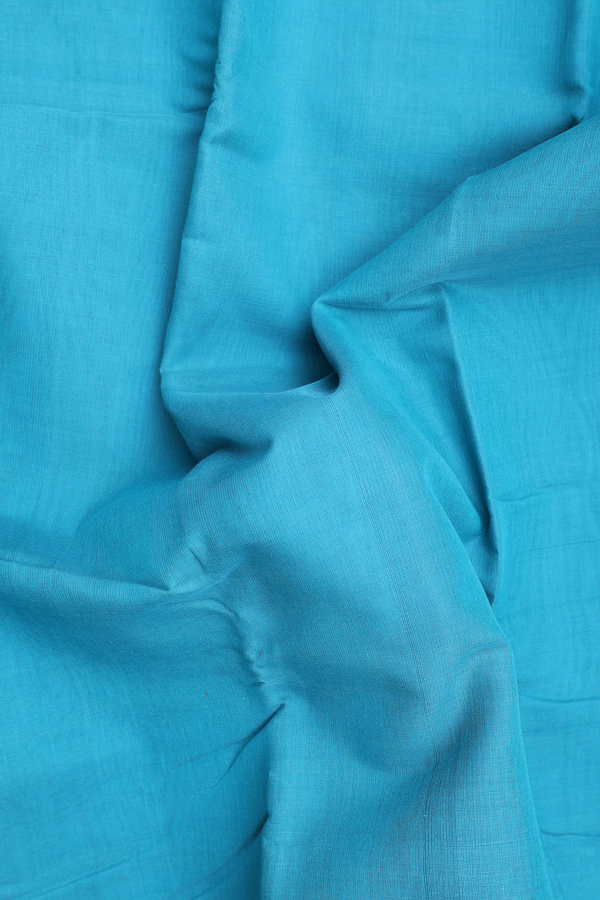 Kanchi Cotton Saree In Teal Blue With Contrast Silk Border