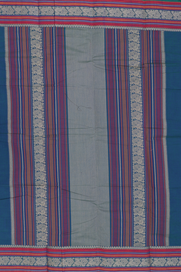 Kanchi Cotton Saree In Teal Blue With Peacock Buttas