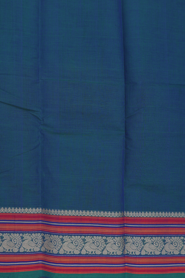 Kanchi Cotton Saree In Teal Blue With Peacock Buttas