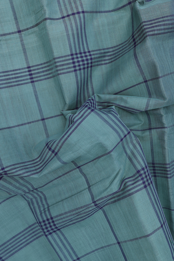 Kanchi Cotton Saree In Turkish Blue With Checks Design