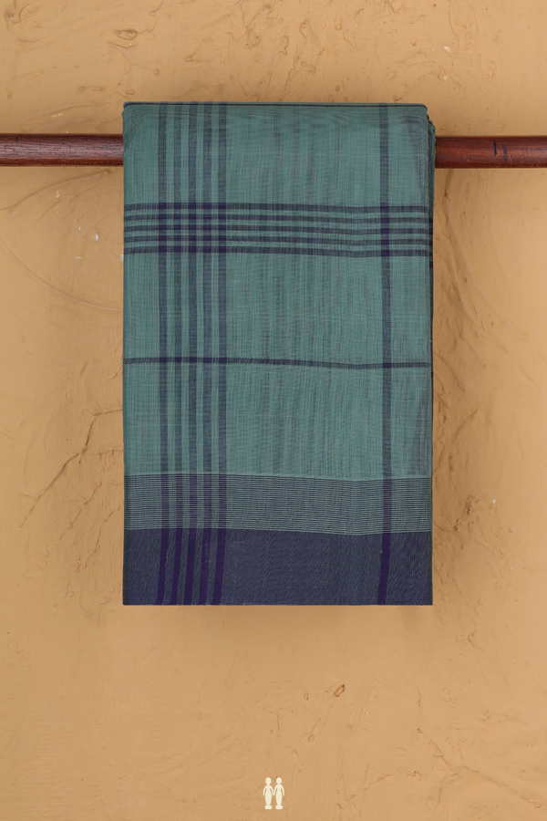 Kanchi Cotton Saree In Turkish Blue With Checks Design