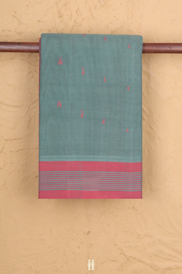 Kanchi Cotton Saree In Turkish Blue With Threadwork Buttis