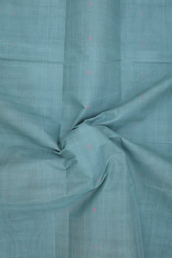 Kanchi Cotton Saree In Turkish Blue With Threadwork Buttis