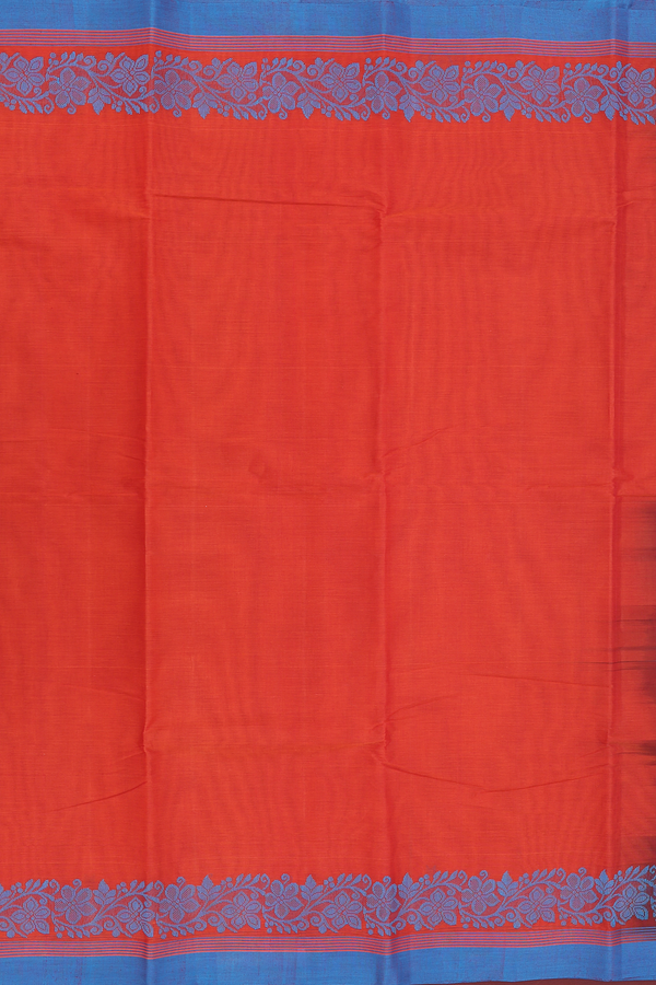 Kanchi Cotton Saree In Vermillion Red With Floral Border