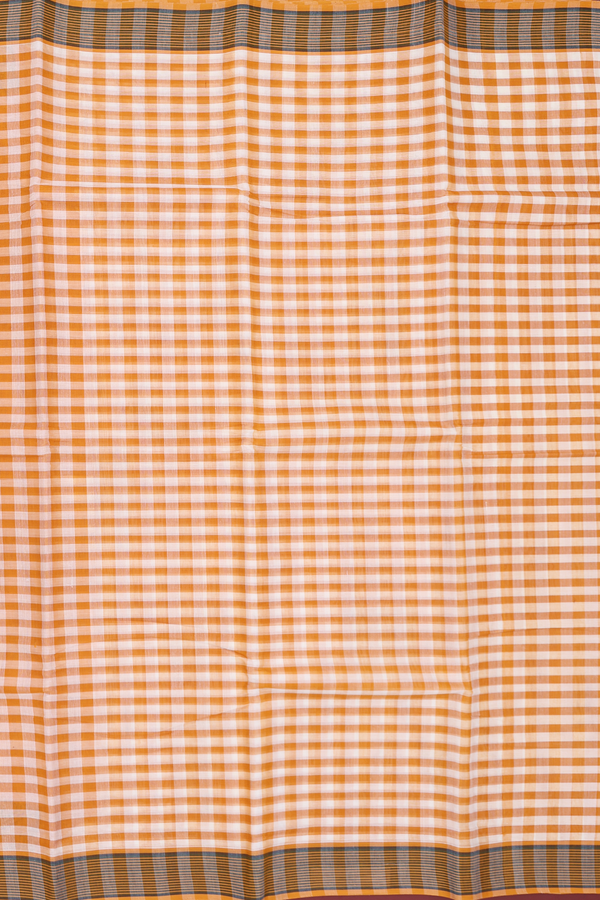 Kanchi Cotton Saree In White And Orange With Checks Design