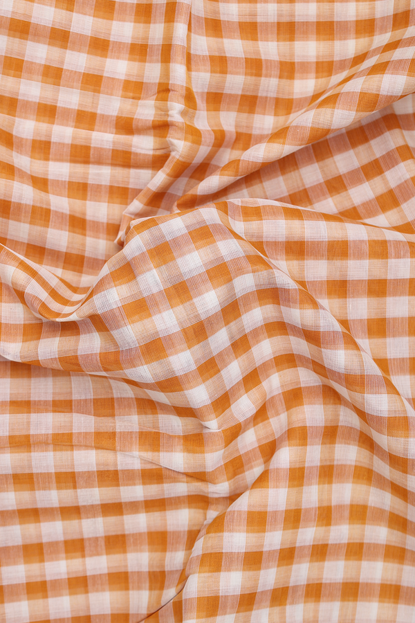 Kanchi Cotton Saree In White And Orange With Checks Design
