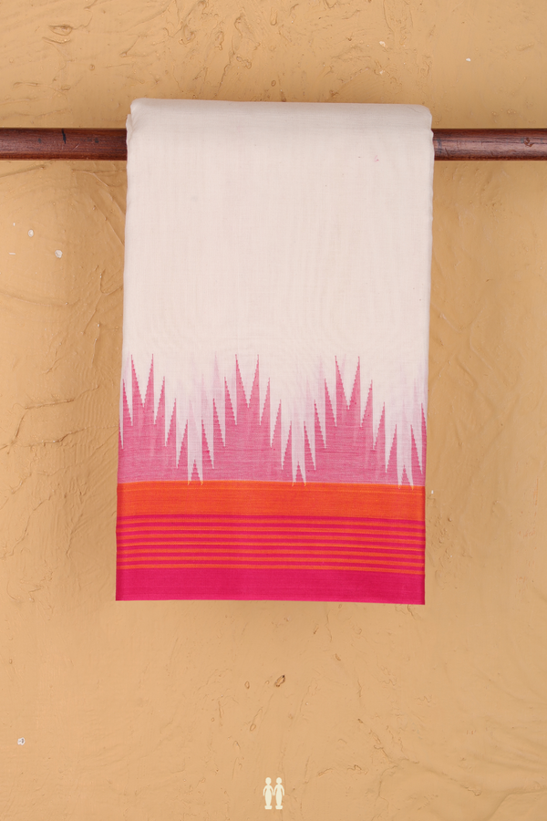 Kanchi Cotton Saree In White With Temple Border