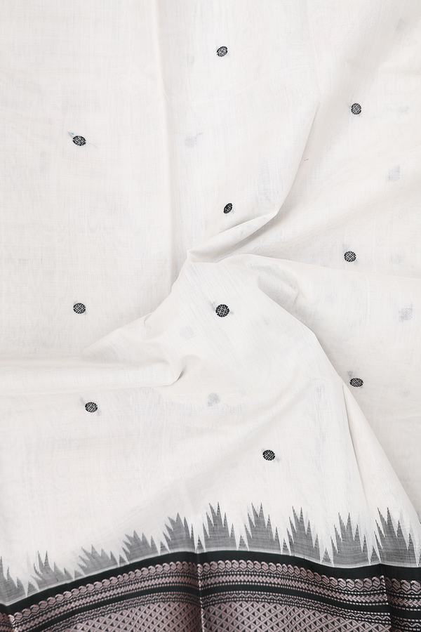 Kanchi Cotton Saree In White With Threadwork Buttas
