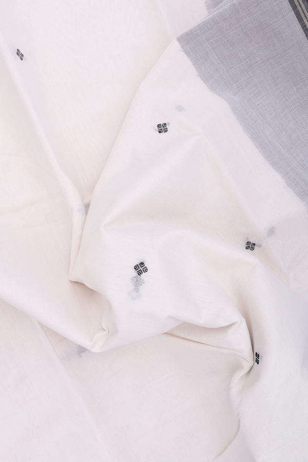Kanchi Cotton Saree In White With Threadwork Buttas