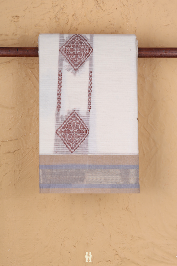 Kanchi Cotton Saree In White With Threadwork Design