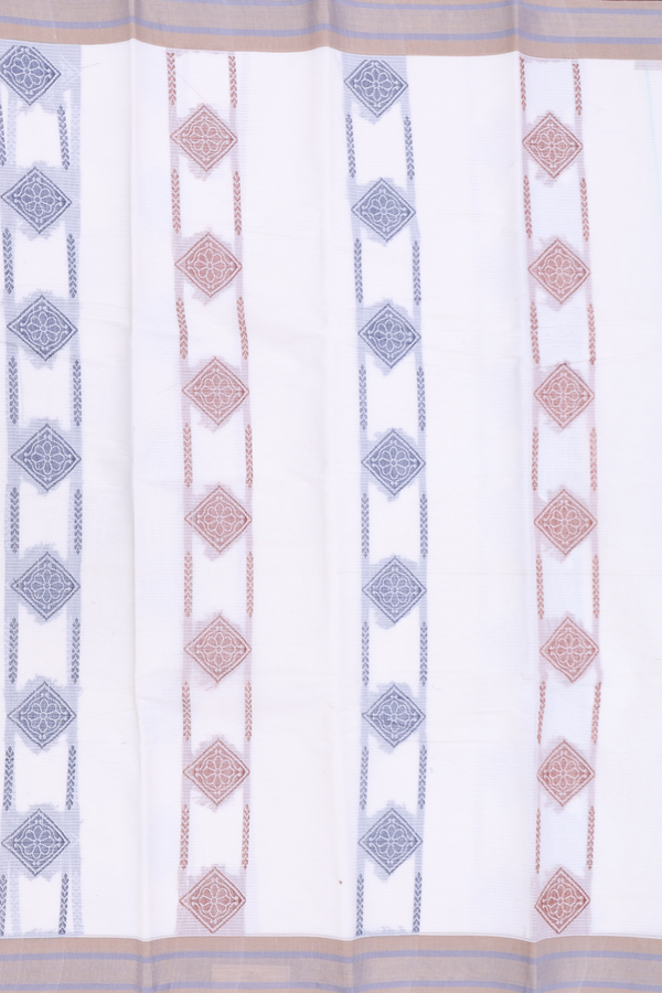 Kanchi Cotton Saree In White With Threadwork Design