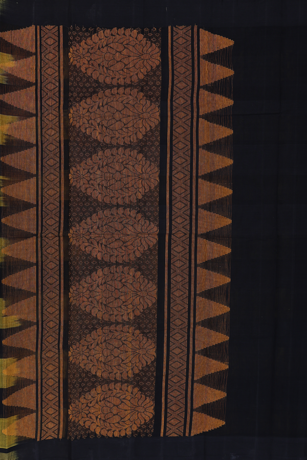 Kanchi Cotton Saree In Yellow And Black With Checks Design