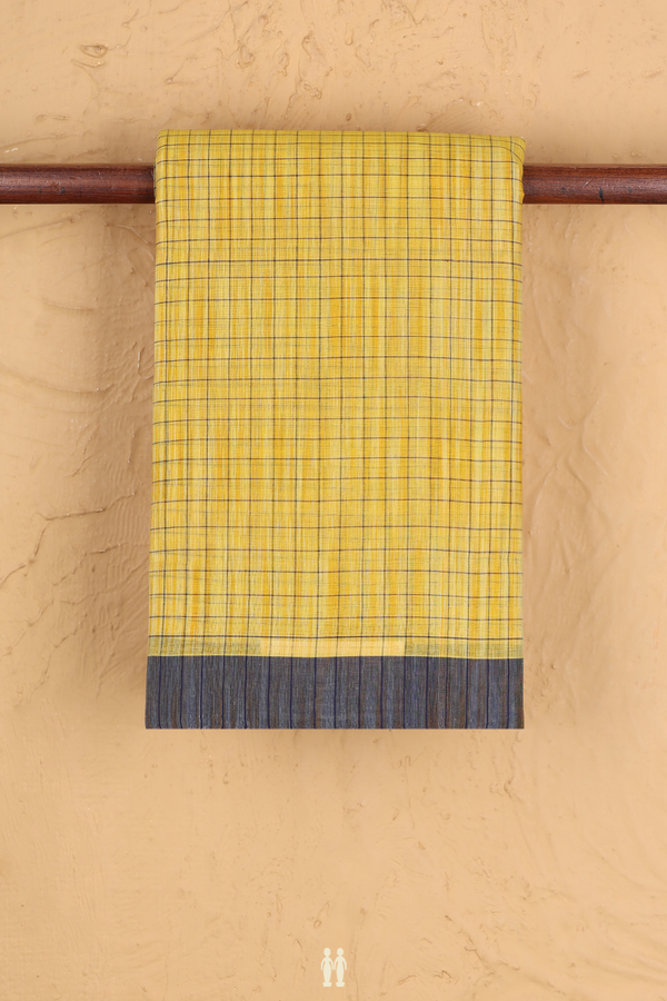 Kanchi Cotton Saree In Yellow With Checks Design