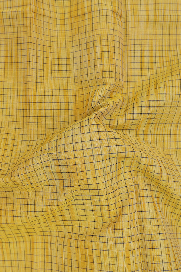 Kanchi Cotton Saree In Yellow With Checks Design