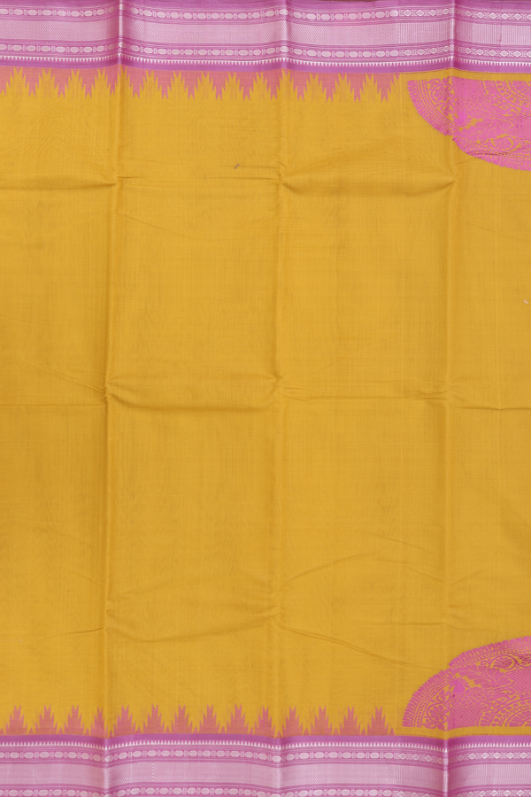 Kanchi Cotton Saree In Yellow With Contrast Silk Border
