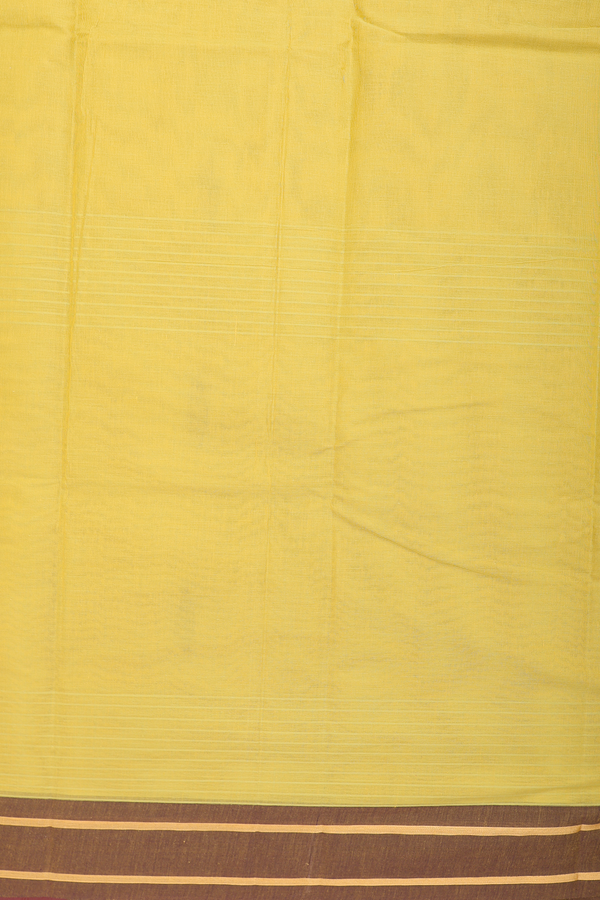 Kanchi Cotton Saree In Yellow With Leaf Buttas
