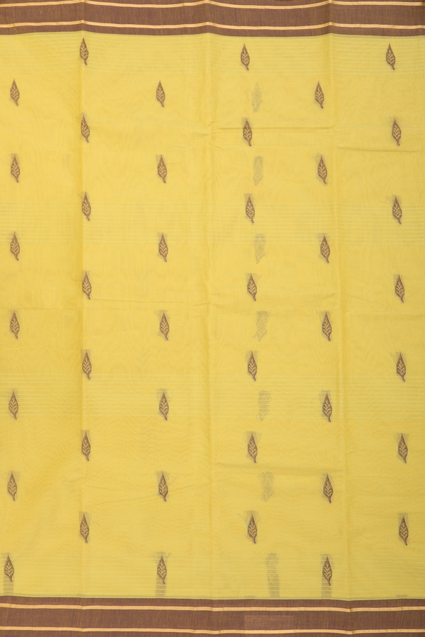 Kanchi Cotton Saree In Yellow With Leaf Buttas