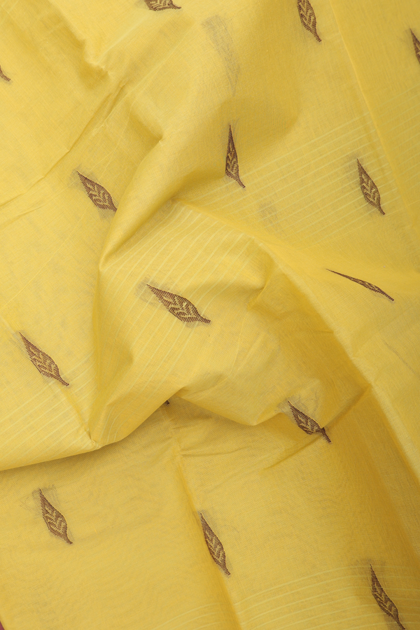 Kanchi Cotton Saree In Yellow With Leaf Buttas