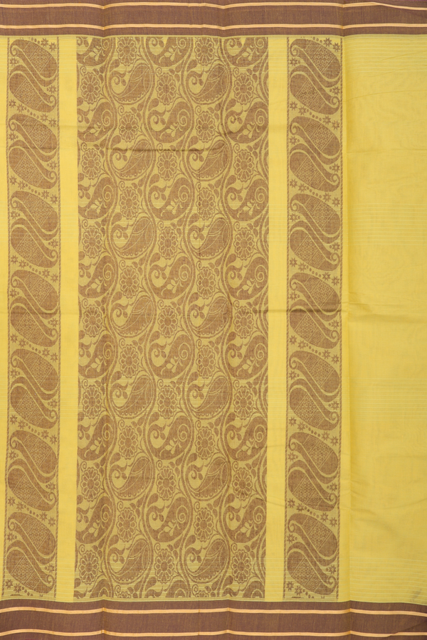 Kanchi Cotton Saree In Yellow With Leaf Buttas