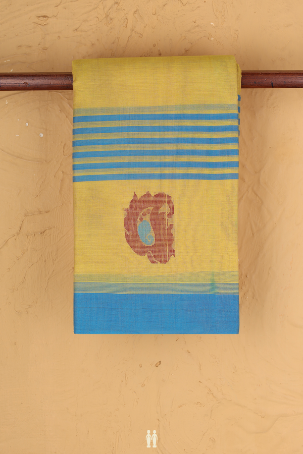 Kanchi Cotton Saree In Yellow With Self Stripes Design
