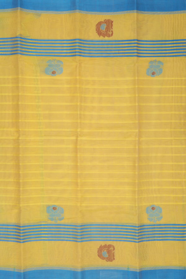 Kanchi Cotton Saree In Yellow With Self Stripes Design