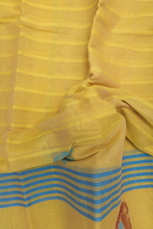 Kanchi Cotton Saree In Yellow With Self Stripes Design