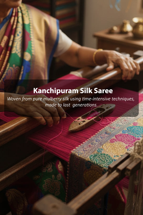 Kanchipuram Silk Saree In Stone Green With Stripes Border