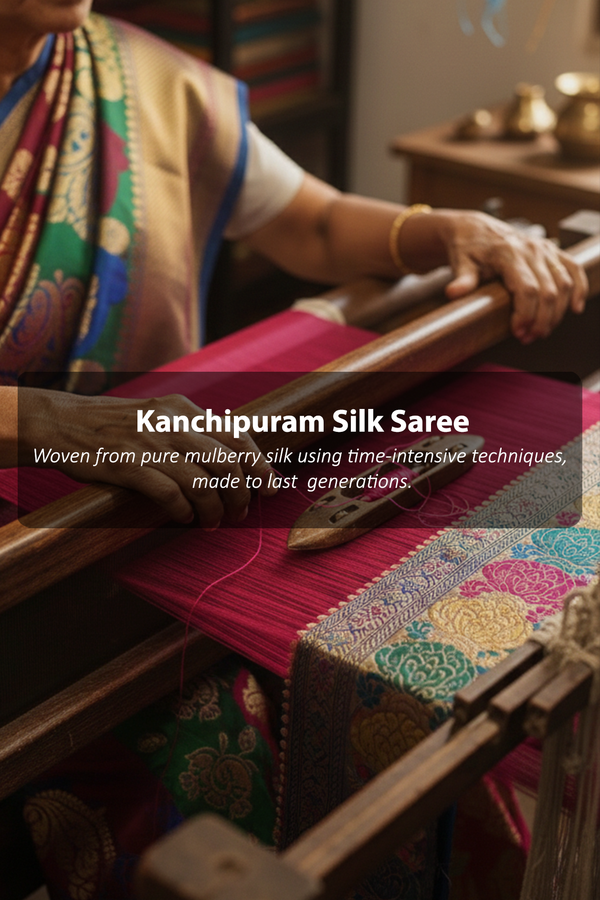 Kanchipuram Silk Saree In Light Yellow With Jacquard Pattern