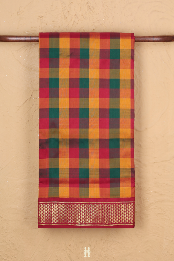 Kanchipuram Nine Yards Silk Saree In Multicolor With Checks