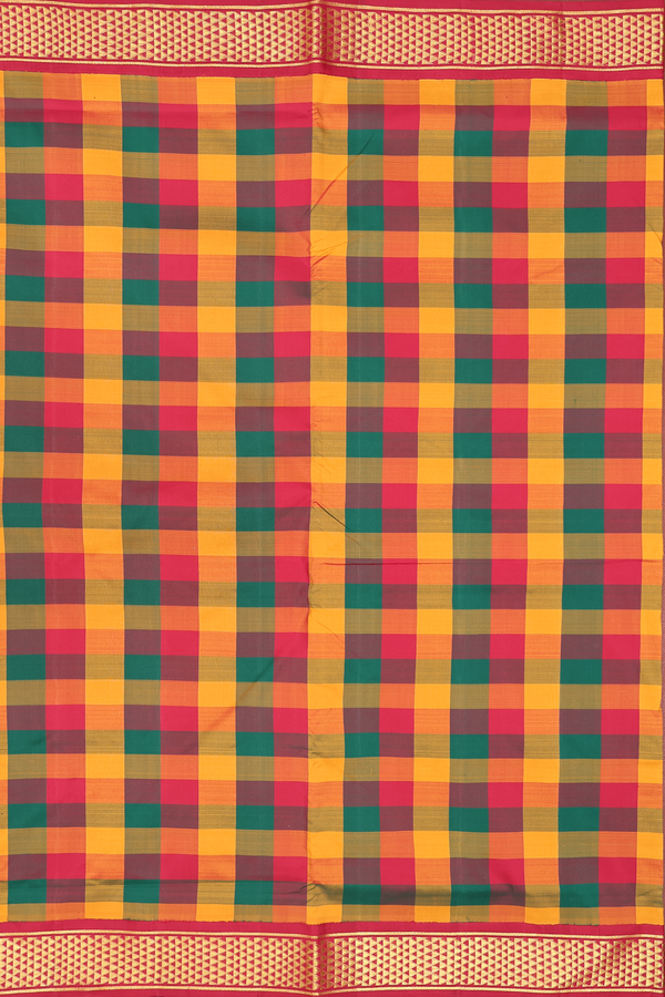 Kanchipuram Nine Yards Silk Saree In Multicolor With Checks