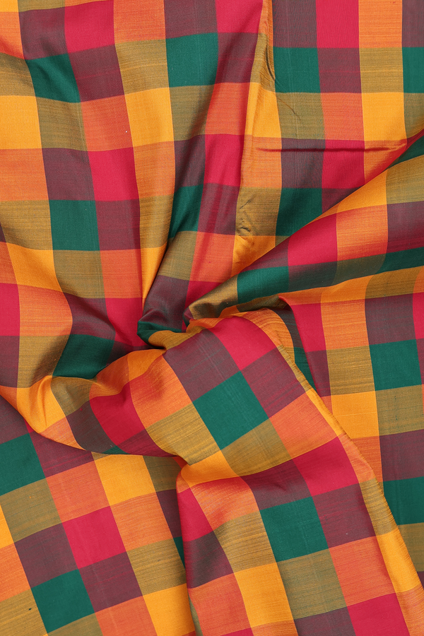 Kanchipuram Nine Yards Silk Saree In Multicolor With Checks
