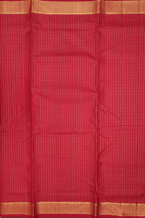 Kanchipuram Nine Yards Silk Saree In Red With Checks Design