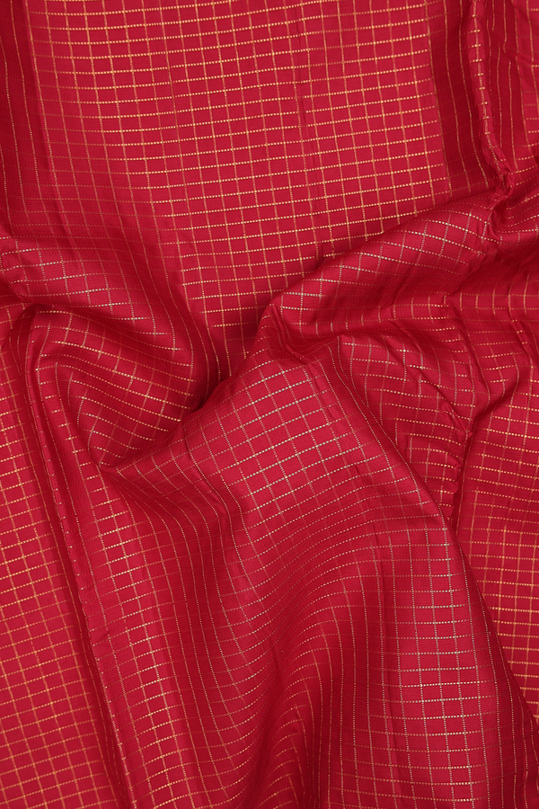Kanchipuram Nine Yards Silk Saree In Red With Checks Design