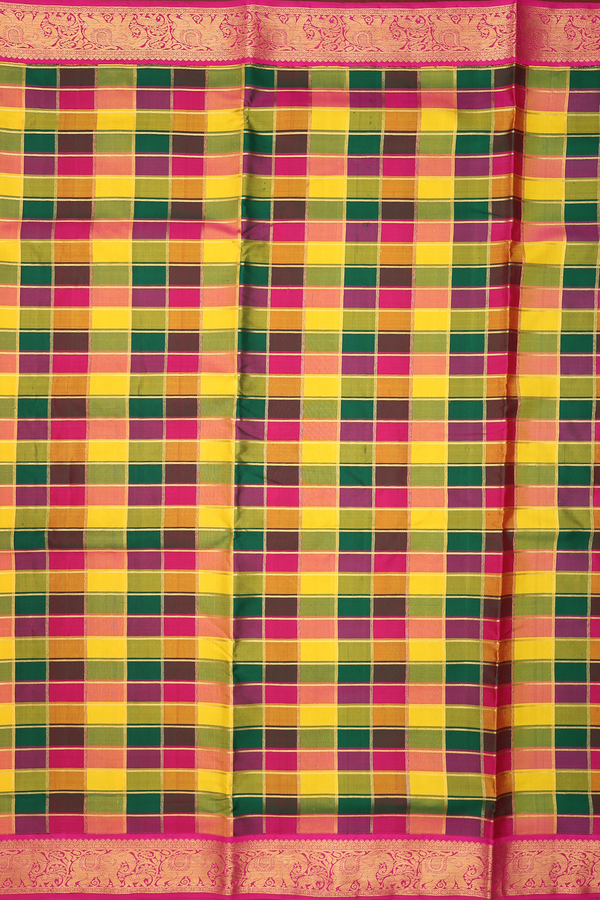 Kanchipuram Nine Yards Silk Saree Multicolor With Checks Design