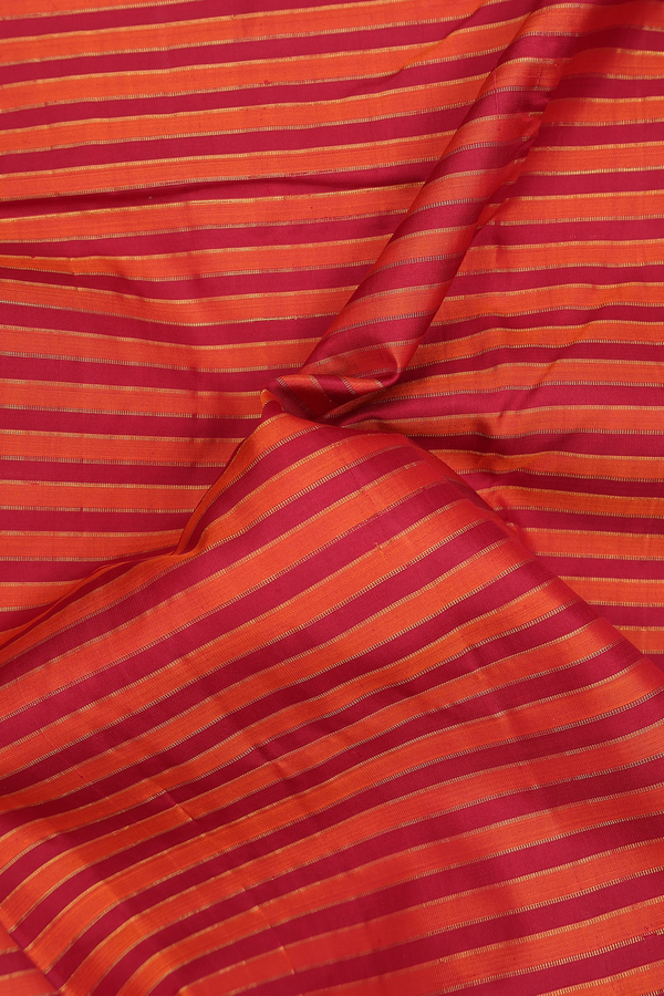 Kanchipuram Nine Yards Silk Saree Orange And Red With Stripes