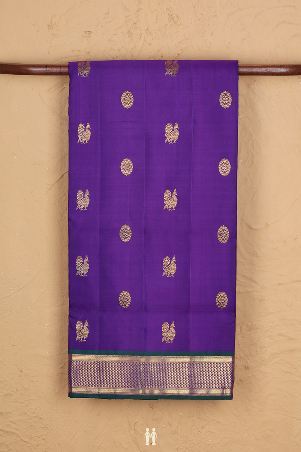 Kanchipuram Nine Yards Silk Saree Purple With Peacock Buttas