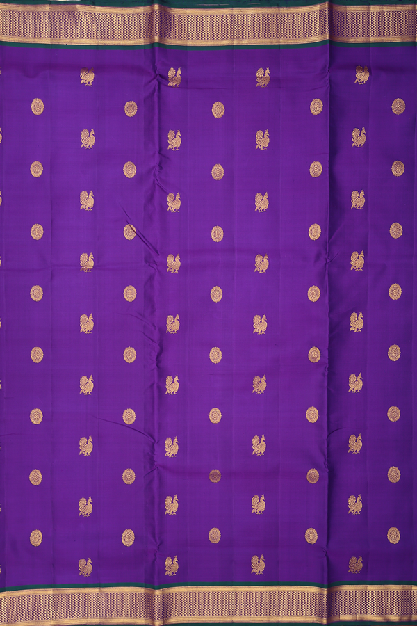 Kanchipuram Nine Yards Silk Saree Purple With Peacock Buttas