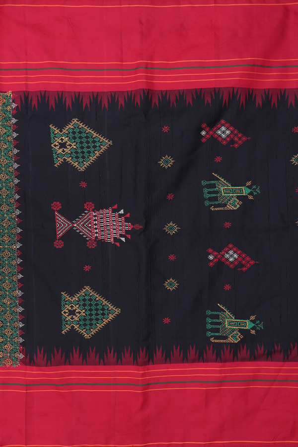 Kanchipuram Silk In Black With Threadwork Design