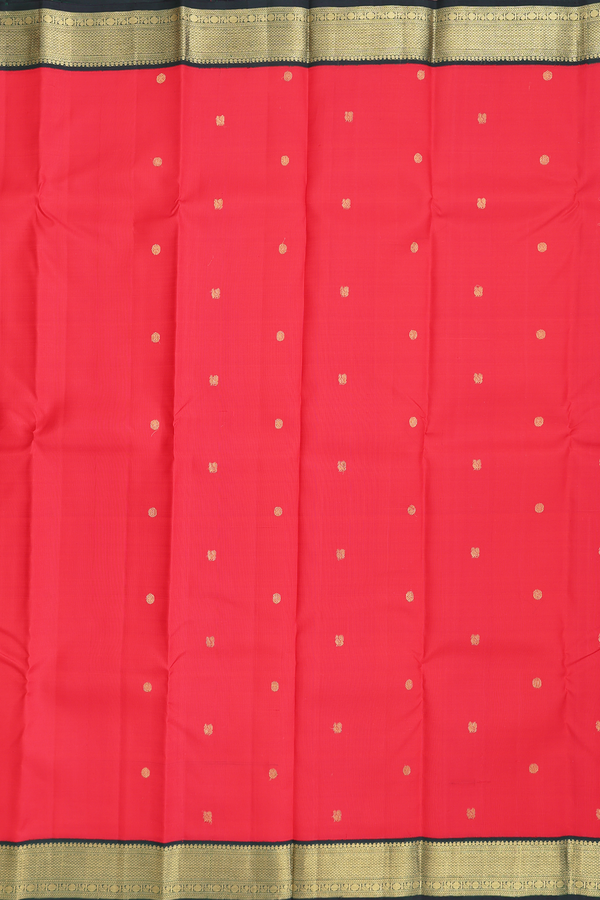 Kanchipuram Silk Saree In Chilli Red With Peacock Buttas