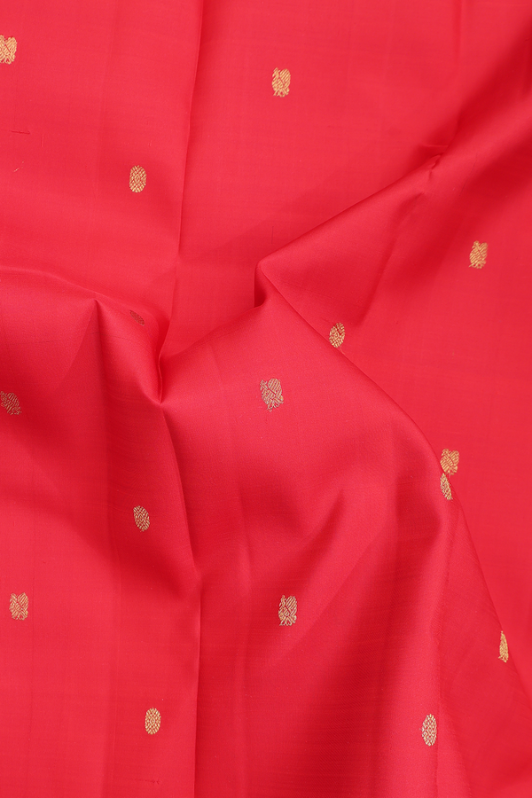 Kanchipuram Silk Saree In Chilli Red With Peacock Buttas