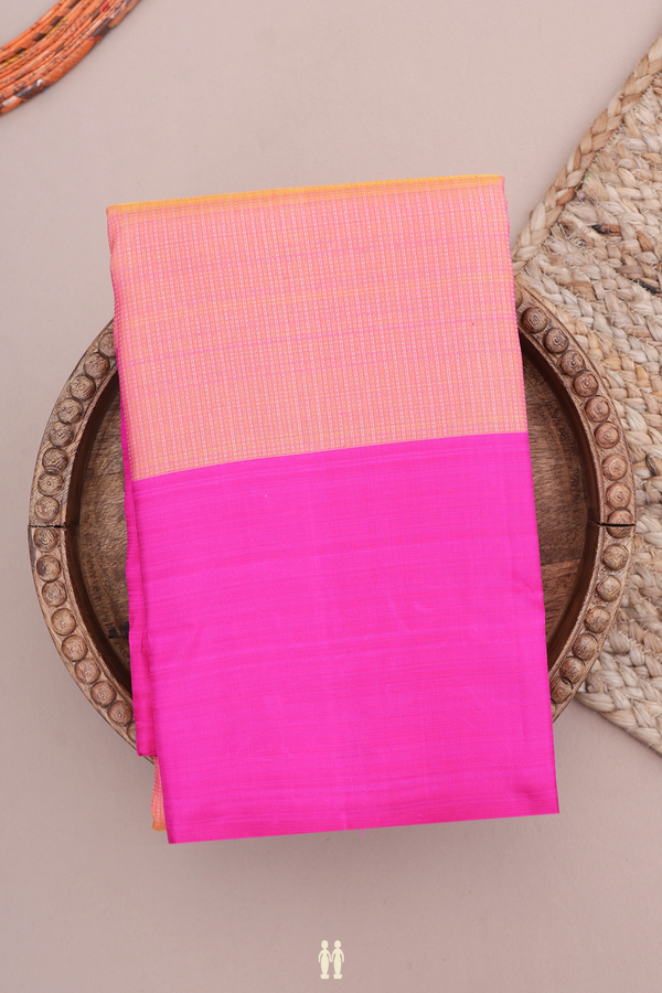 Kanchipuram Silk Saree In Coral Pink With Stripes Design