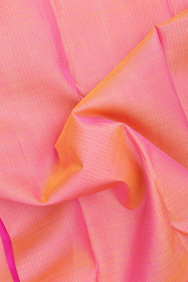 Kanchipuram Silk Saree In Coral Pink With Stripes Design