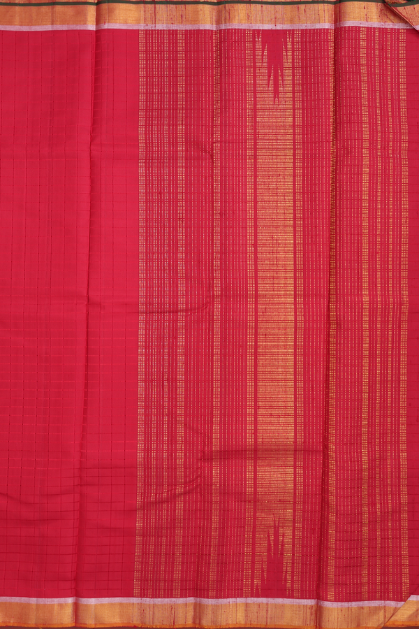 Kanchipuram Silk Saree In Crimson Red With Checks Design