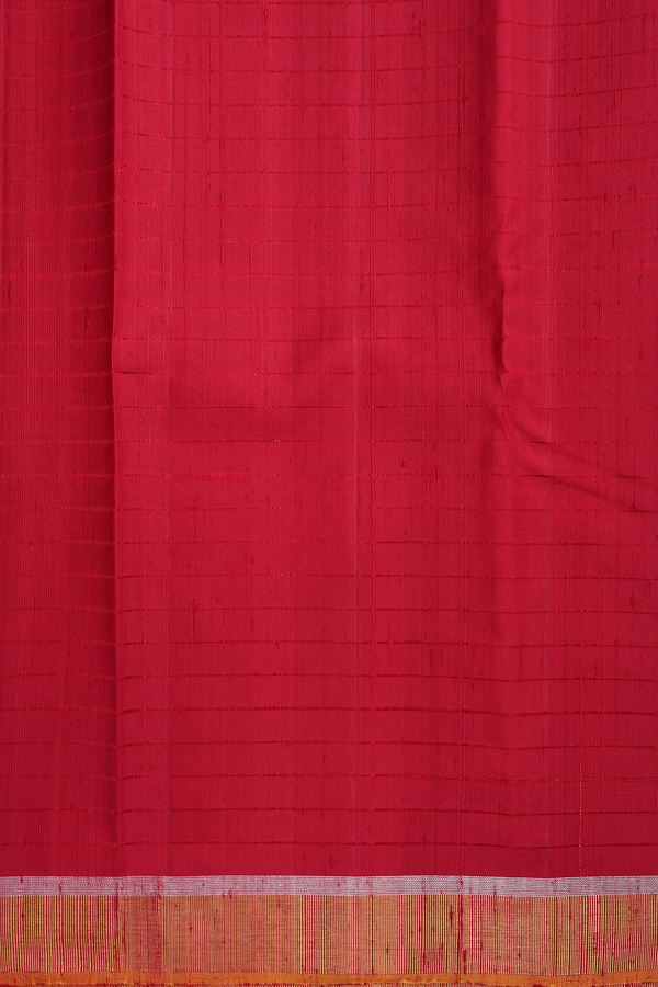 Kanchipuram Silk Saree In Crimson Red With Checks Design