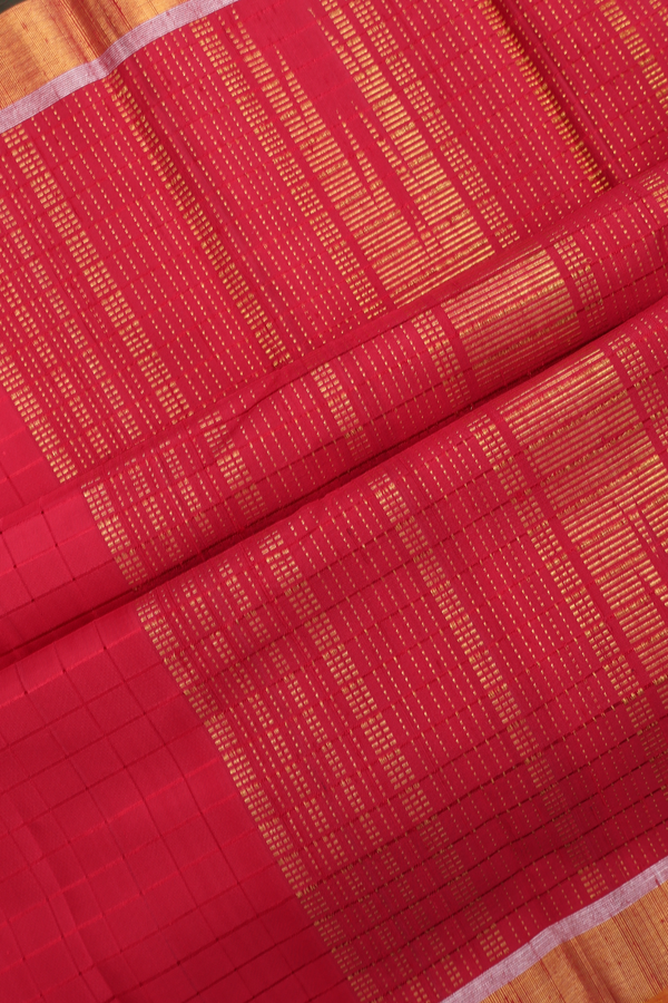 Kanchipuram Silk Saree In Crimson Red With Checks Design