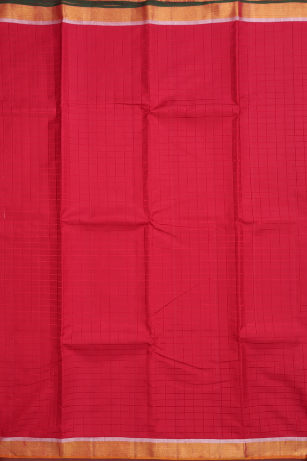 Kanchipuram Silk Saree In Crimson Red With Checks Design
